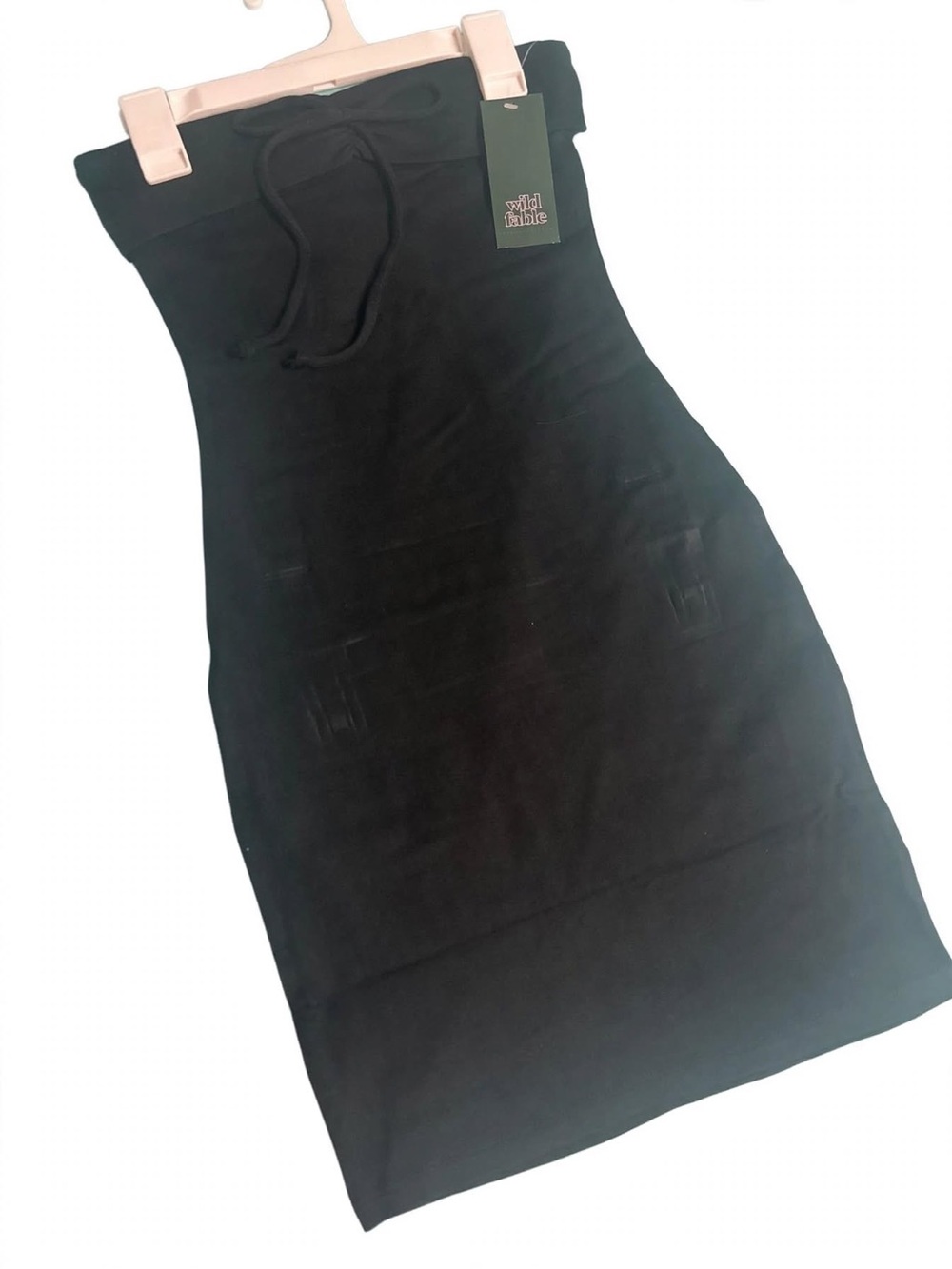 wild fable Black Strapless Drawstring Midi Bodycon Dress